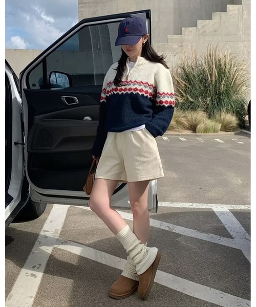 inst.ALL(インストール)の「ノルディック柄ハーフジップニット(ニット/セーター・レディース・レッド/ライトグリーン/オレンジ・M)」の17枚目の写真