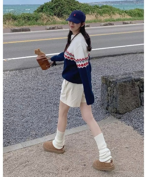 inst.ALL(インストール)の「ノルディック柄ハーフジップニット(ニット/セーター・レディース・レッド/ライトグリーン/オレンジ・M)」の18枚目の写真