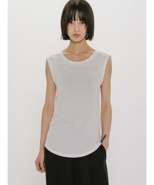 MIDIUMISOLID（ミディウミソリッド）の「MIDIUMISOLID for Ladies リブタンクトップ（Tシャツ/カットソー・レディース・オフホワイト/ブラック/ライトグレー/ブラウン/グレー系その他2/ホワイト・FREE）」の3枚目の写真