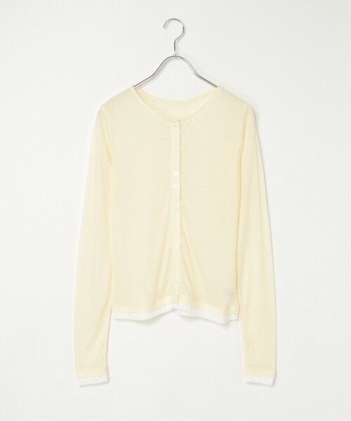 notch.（ノッチ）の「バイカラーシアーリブカーディガン（カーディガン/ボレロ・レディース・イエロー/ブラック/オフホワイト/グレー・M）」の4枚目の写真