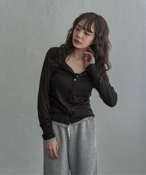 notch.（ノッチ）の「バイカラーシアーリブカーディガン（カーディガン/ボレロ・レディース・イエロー/ブラック/オフホワイト/グレー・M）」の8枚目の写真