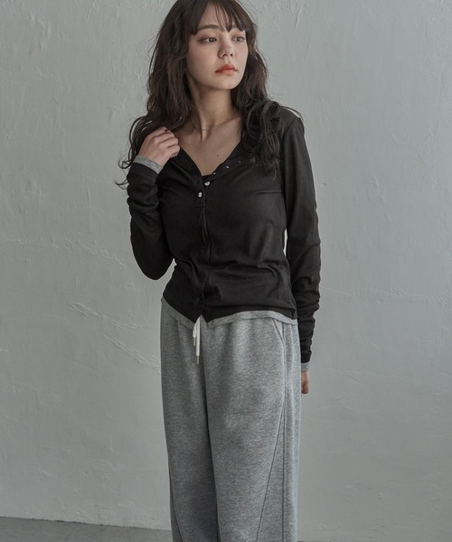 notch.（ノッチ）の「バイカラーシアーリブカーディガン（カーディガン/ボレロ・レディース・イエロー/ブラック/オフホワイト/グレー・M）」の2枚目の写真