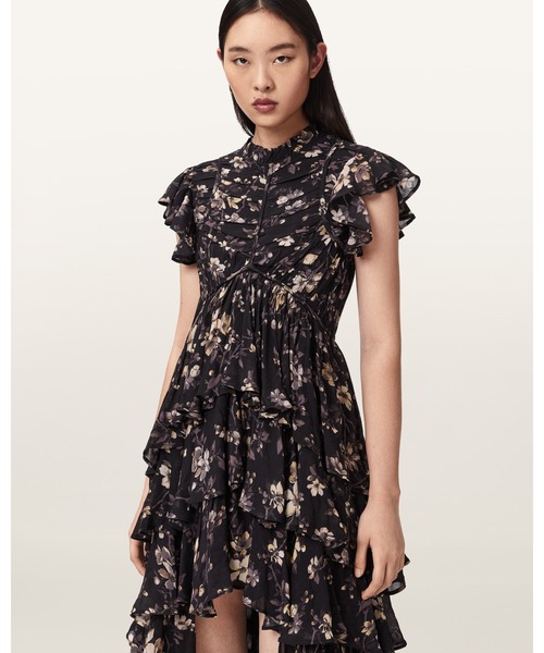 ALLSAINTS（オールセインツ）の「SHAELA FLORAL FRILL MAXI DRESS | SHAELA フローラル フリル マキシ ドレス・ワンピース（ワンピース・レディース・ブラック系その他・4/6/8/10）」の2枚目の写真