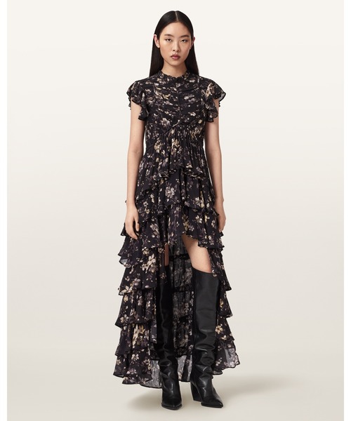 ALLSAINTS（オールセインツ）の「SHAELA FLORAL FRILL MAXI DRESS | SHAELA フローラル フリル マキシ ドレス・ワンピース（ワンピース・レディース・ブラック系その他・4/6/8/10）」の3枚目の写真