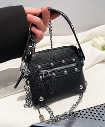 【新品】LUANA★スタッズチェーンショルダーバッグ/ブラック スタッズキルティングチェーンショルダーミニBAG[品番：MKSW0065263