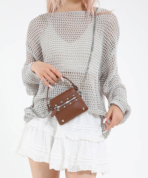 CALIFORNIA OUTFITTERS（カリフォルニア アウトフィッターズ）の「1D10-KR スタッズ付き ミニ チェーンショルダーバッグ ポーチショルダー（ショルダーバッグ・レディース・ブラック/ブラウン・ONESIZE）」の7枚目の写真