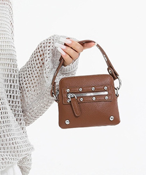 CALIFORNIA OUTFITTERS（カリフォルニア アウトフィッターズ）の「1D10-KR スタッズ付き ミニ チェーンショルダーバッグ ポーチショルダー（ショルダーバッグ・レディース・ブラック/ブラウン・ONESIZE）」の6枚目の写真