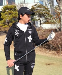 (RM)【LUXE/R GOLF】ストレッチ ポンチ クロスワッペン 長袖 ジップパーカー