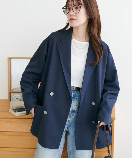 DISCOAT(ディスコート)の「【Enlude】Wブレストテーラードジャケット《ユニセックス》(テーラードジャケット・レディース・グレイッシュベージュ/モカ/ネイビー・FREE/SHORT)」の3枚目の写真