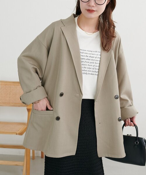 DISCOAT(ディスコート)の「【Enlude】Wブレストテーラードジャケット《ユニセックス》(テーラードジャケット・レディース・グレイッシュベージュ/モカ/ネイビー・FREE/SHORT)」の2枚目の写真