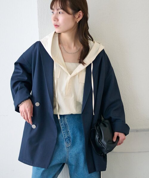 DISCOAT(ディスコート)の「【Enlude】Wブレストテーラードジャケット《ユニセックス》(テーラードジャケット・レディース・グレイッシュベージュ/モカ/ネイビー・FREE/SHORT)」の9枚目の写真