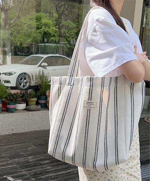 Miniministore(ミニミニストア)の「トートバッグ 綿麻 ストライプ柄 韓国風(トートバッグ・レディース・ブラック/レッド・FREE)」の21枚目の写真
