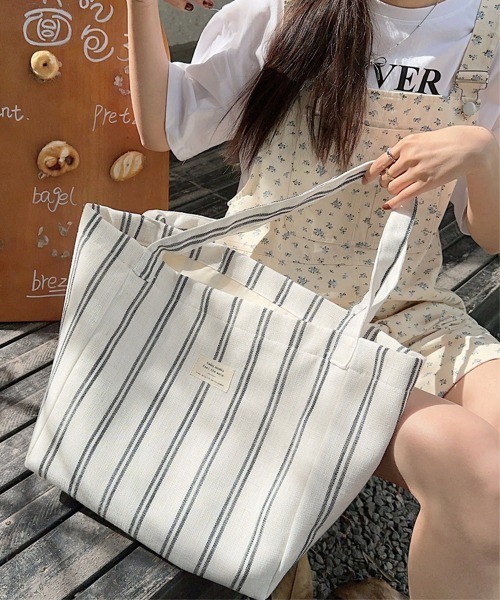 Miniministore(ミニミニストア)の「トートバッグ 綿麻 ストライプ柄 韓国風(トートバッグ・レディース・ブラック/レッド・FREE)」の22枚目の写真