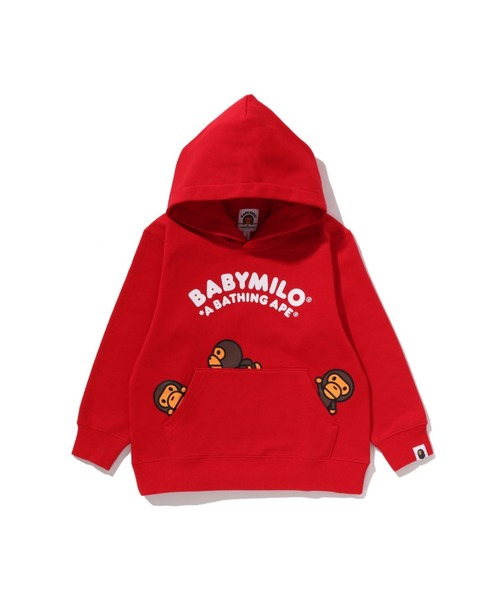 A BATHING APE（アベイシングエイプ）の「BABY MILO PULLOVER HOODIE（パーカー・キッズ・グレー/レッド・130）」の2枚目の写真