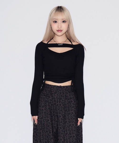 tinkerend(ティンカーエンド)の「Side Gathered Cut Off Tops / サイドギャザーカットオフトップス カップ付き(Tシャツ/カットソー・レディース・ブラック・FREE)」の12枚目の写真