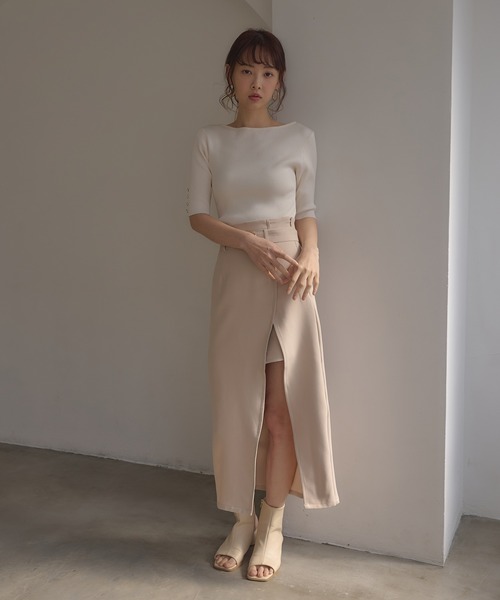 SOELA(ソエラ)の「【INGNI SOELA】袖金ボタンボートネック半袖ニット/WEB限定(ニット/セーター・レディース・アイボリー/モカ/ミント/ブラック・FREE)」の9枚目の写真
