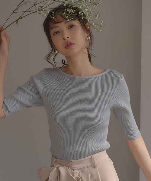 SOELA(ソエラ)の「【INGNI SOELA】袖金ボタンボートネック半袖ニット/WEB限定(ニット/セーター・レディース・アイボリー/モカ/ミント/ブラック・FREE)」の13枚目の写真