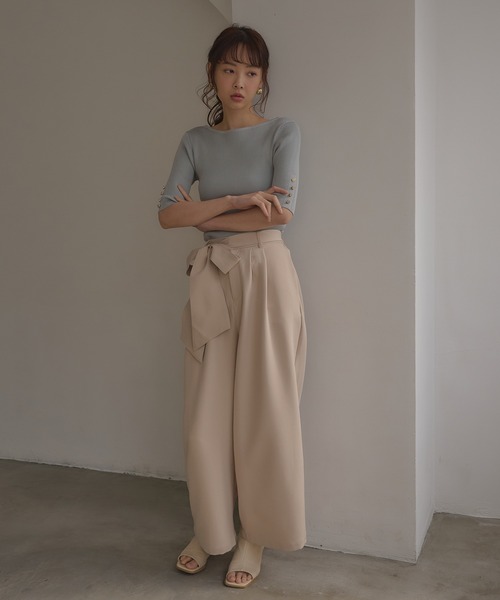 SOELA(ソエラ)の「【INGNI SOELA】袖金ボタンボートネック半袖ニット/WEB限定(ニット/セーター・レディース・アイボリー/モカ/ミント/ブラック・FREE)」の14枚目の写真