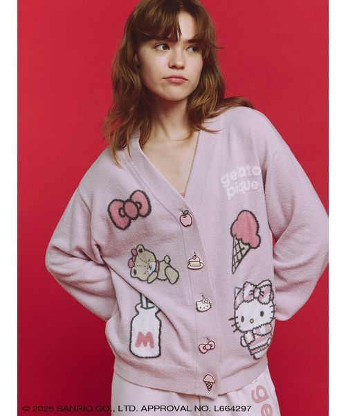 ジェラピケ×サンリオハウス　カーディガン　白 gelato pique】【LADIES】スムーズィ―カーディガン（ルームウェア