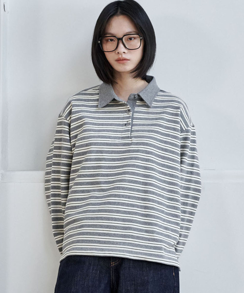 MALOUPE（マロップ）の「5113 ストライプ 裏毛 Tシャツ (グレー)（ポロシャツ・レディース・グレー・FREE）」の5枚目の写真