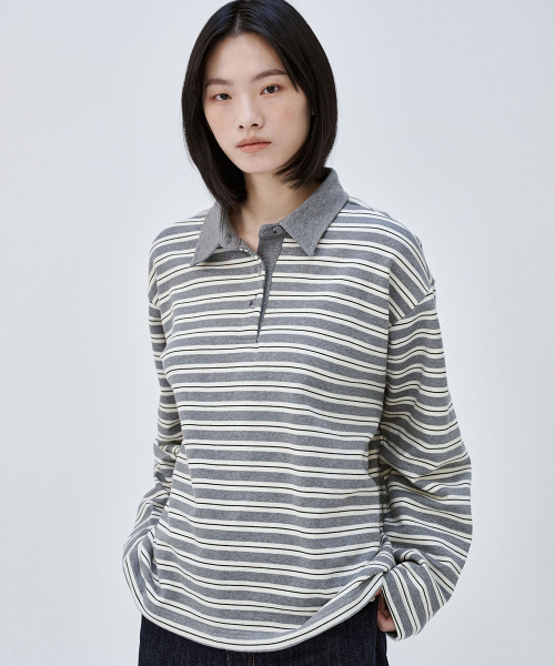 MALOUPE（マロップ）の「5113 ストライプ 裏毛 Tシャツ (グレー)（ポロシャツ・レディース・グレー・FREE）」の6枚目の写真