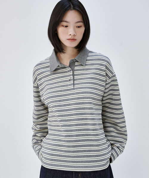 MALOUPE（マロップ）の「5113 ストライプ 裏毛 Tシャツ (グレー)（ポロシャツ・レディース・グレー・FREE）」の7枚目の写真