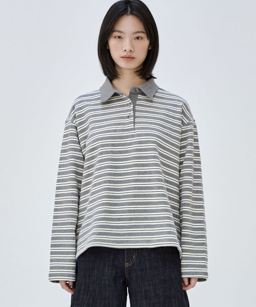 MALOUPE（マロップ）の「5113 ストライプ 裏毛 Tシャツ (グレー)（ポロシャツ・レディース・グレー・FREE）」の8枚目の写真