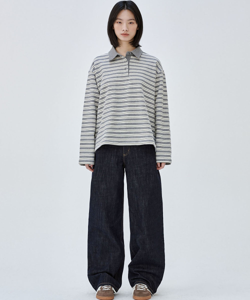 MALOUPE（マロップ）の「5113 ストライプ 裏毛 Tシャツ (グレー)（ポロシャツ・レディース・グレー・FREE）」の9枚目の写真