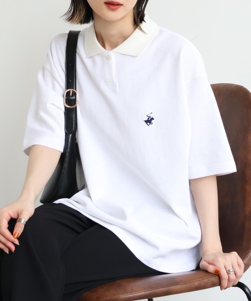 BEVERLY HILLS POLO CLUB(ビバリーヒルズポロクラブ)の「【Bevery Hills Polo Club/ビバリーヒルズ ポロクラブ】ワンポイント ロゴ刺繍 半袖 ポロシャツ(ポロシャツ・レディース・ホワイト/ブラック/ホワイト系その他/ネイビー・S/M)」の2枚目の写真
