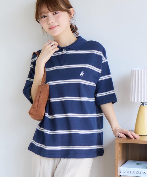 BEVERLY HILLS POLO CLUB(ビバリーヒルズポロクラブ)の「【Beverly Hills Polo Club/ビバリーヒルズ ポロクラブ】ワンポイント ロゴ刺繍 半袖 ポロシャツ(S:クロップド丈 / M:ミドル丈)(ポロシャツ・レディース・ホワイト/ブラック/ホワイト系その他/ネイビー・S/M)」の14枚目の写真