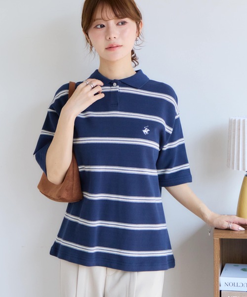 BEVERLY HILLS POLO CLUB(ビバリーヒルズポロクラブ)の「【Beverly Hills Polo Club/ビバリーヒルズ ポロクラブ】ワンポイント ロゴ刺繍 半袖 ポロシャツ(S:クロップド丈 / M:ミドル丈)(ポロシャツ・レディース・ホワイト/ブラック/ホワイト系その他/ネイビー・S/M)」の16枚目の写真