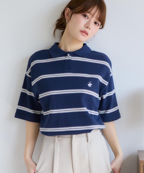 BEVERLY HILLS POLO CLUB(ビバリーヒルズポロクラブ)の「【Beverly Hills Polo Club/ビバリーヒルズ ポロクラブ】ワンポイント ロゴ刺繍 半袖 ポロシャツ(S:クロップド丈 / M:ミドル丈)(ポロシャツ・レディース・ホワイト/ブラック/ホワイト系その他/ネイビー・S/M)」の15枚目の写真