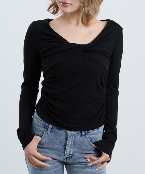 ANAP（アナップ）の「フロントツイスト ぴたっと ロングスリーブ Tシャツ（Tシャツ/カットソー・レディース・ホワイト/グレー/ブラック・F）」の3枚目の写真