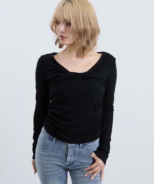 ANAP（アナップ）の「フロントツイスト ぴたっと ロングスリーブ Tシャツ（Tシャツ/カットソー・レディース・ホワイト/グレー/ブラック・F）」の9枚目の写真