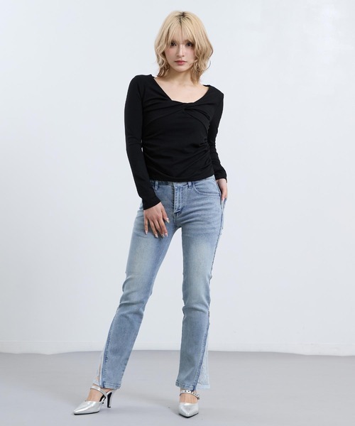 ANAP（アナップ）の「フロントツイスト ぴたっと ロングスリーブ Tシャツ（Tシャツ/カットソー・レディース・ホワイト/グレー/ブラック・F）」の10枚目の写真