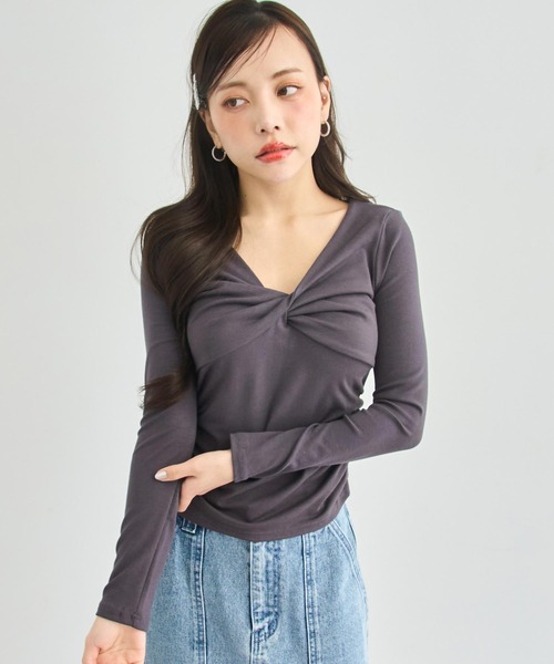 ANAP（アナップ）の「フロントツイスト ぴたっと ロングスリーブ Tシャツ（Tシャツ/カットソー・レディース・ホワイト/グレー/ブラック・F）」の12枚目の写真