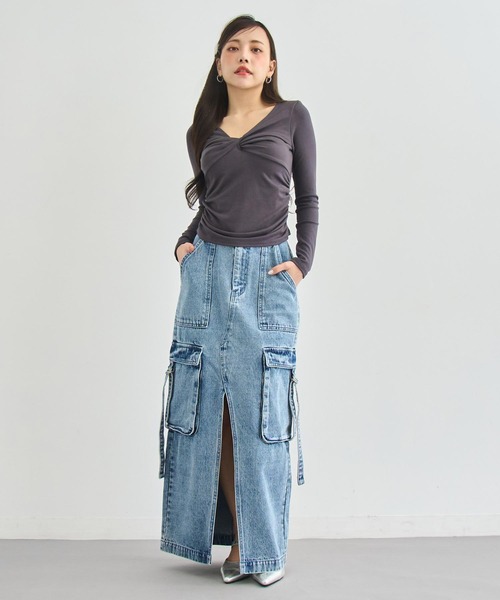 ANAP（アナップ）の「フロントツイスト ぴたっと ロングスリーブ Tシャツ（Tシャツ/カットソー・レディース・ホワイト/グレー/ブラック・F）」の14枚目の写真