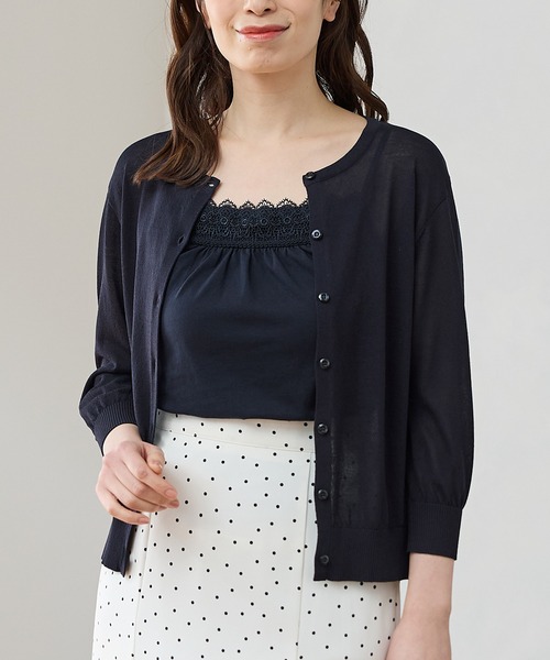 Honeys(ハニーズ)の「【UVカット】7分袖クルーネックカーデ(カーディガン/ボレロ・レディース・レッド/ネイビー/ライトグリーン/ブラウン/ライトベージュ/ブラック/サックスブルー/オフホワイト・S/M/LL/L)」の7枚目の写真