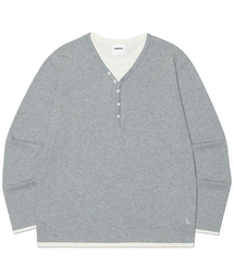 LAYERED HENLEY NECK LONG SLEEVE TEE - GRAY