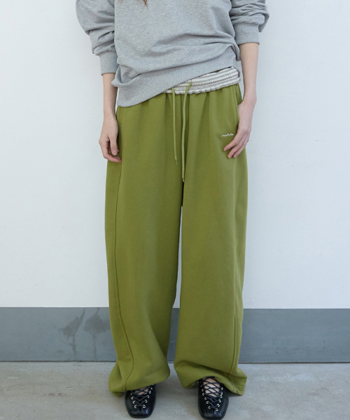 フォールドウエストスウェットパンツオリーブグリーン（スウェット