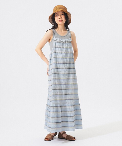 BEAMS BOY(ビームスボーイ)の「【7/24再値下げ】シャーリング ボーダー ワンピース(ワンピース・レディース・オフホワイト/サックスブルー・ONE SIZE)」の1枚目の写真