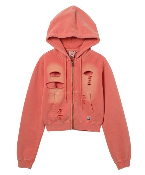 X-girl（エックスガール）の「DISTRESSED ZIP UP SWEAT HOODIE（パーカー・レディース・ブラック/オリーブ/オレンジ・S/M）」の13枚目の写真