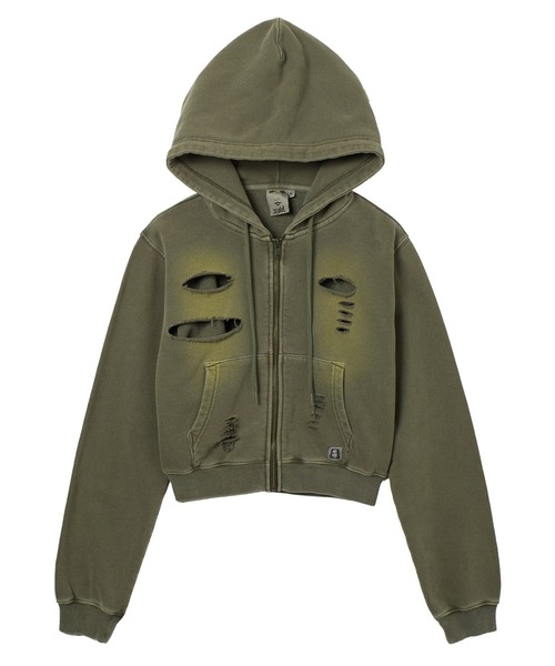 X-girl（エックスガール）の「DISTRESSED ZIP UP SWEAT HOODIE（パーカー・レディース・ブラック/オリーブ/オレンジ・S/M）」の14枚目の写真