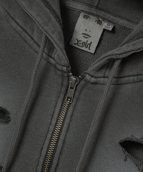 X-girl（エックスガール）の「DISTRESSED ZIP UP SWEAT HOODIE（パーカー・レディース・ブラック/オリーブ/オレンジ・S/M）」の17枚目の写真