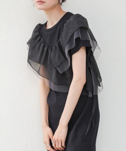 Bab（バブ）の「【S・Mサイズ展開】アシメフリルドッキングワンピース（ワンピース・レディース・ライトグレー/ブラック/アイボリー・MEDIUM/SMALL）」の3枚目の写真