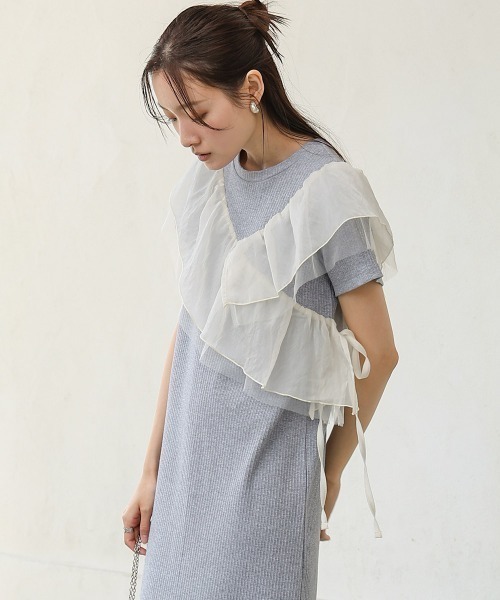 Bab（バブ）の「【S・Mサイズ展開】アシメフリルドッキングワンピース（ワンピース・レディース・ライトグレー/ブラック/アイボリー・MEDIUM/SMALL）」の4枚目の写真