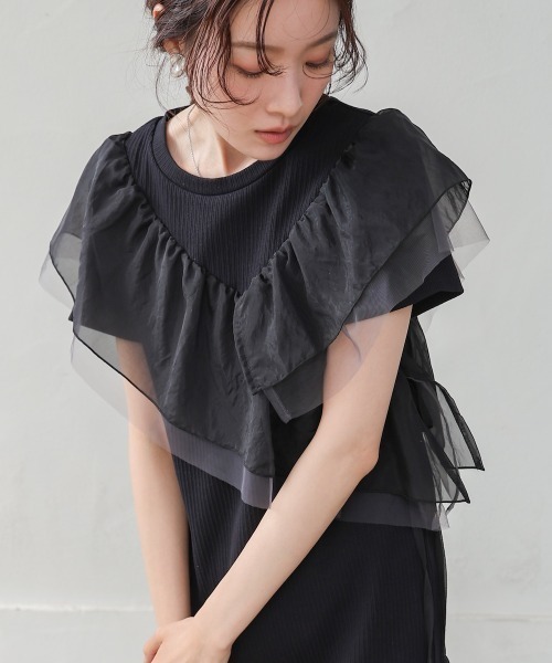 Bab（バブ）の「【S・Mサイズ展開】アシメフリルドッキングワンピース（ワンピース・レディース・ライトグレー/ブラック/アイボリー・MEDIUM/SMALL）」の5枚目の写真