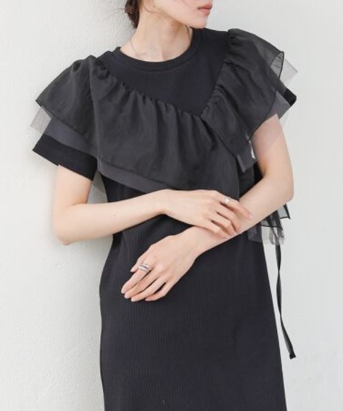 Bab（バブ）の「【S・Mサイズ展開】アシメフリルドッキングワンピース（ワンピース・レディース・ライトグレー/ブラック/アイボリー・MEDIUM/SMALL）」の6枚目の写真