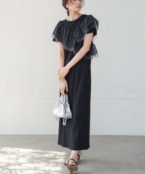 Bab（バブ）の「【S・Mサイズ展開】アシメフリルドッキングワンピース（ワンピース・レディース・ライトグレー/ブラック/アイボリー・MEDIUM/SMALL）」の7枚目の写真