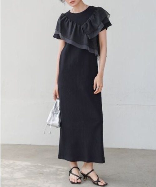 Bab（バブ）の「【S・Mサイズ展開】アシメフリルドッキングワンピース（ワンピース・レディース・ライトグレー/ブラック/アイボリー・MEDIUM/SMALL）」の8枚目の写真